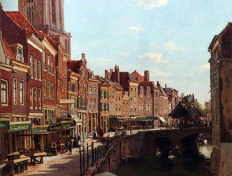 unknow artist Townsfolk shopping along the Oudegracht, Utrecht, The Netherlands China oil painting art